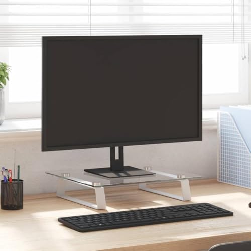 Support de moniteur ordinateur réhausseur d'écran blanc verre métal