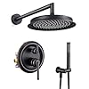 Antique rain shower system brass shower head mixer bathroom luxury rainfall shower combo set with handheld spray pressure balance valve 9 inch oil rubbed bronze  urban country home decor