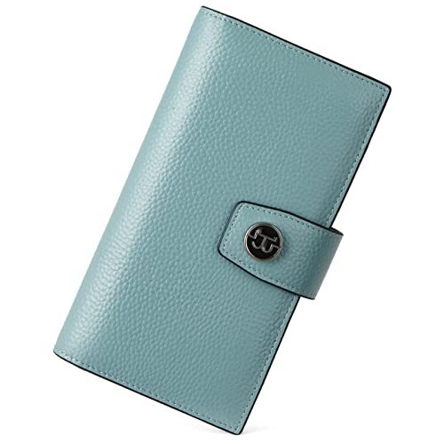 Bostanten Womens Wallet Genuine Leather Wallets Large Capacity Cash Cluth Purse With Zipper Pocket Blue Grey #TOP27
