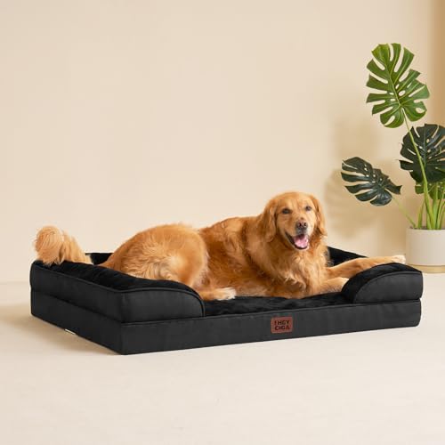 EHEYCIGA Orthopädisches Hundebett Grosse Hunde, 112x81cm, Memory Foam Hundekorb XL, Waschbar Hundesofa Wasserdicht rutschfest, Hundecouch mit Hohem Rand, Schwarz