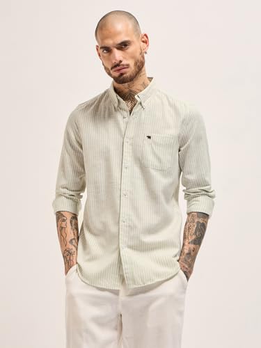Image of THE BEAR HOUSE Men's Pure Cotton Solid Casual Shirt