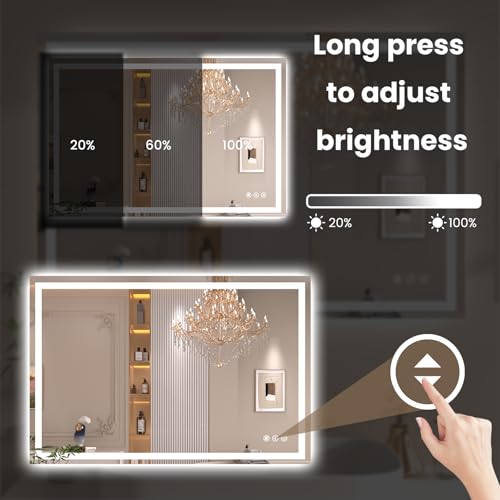 40"X36" LED Bathroom Mirror with Front Lights and Backlit, Anti-Fog, Dimmable, Shatter-Proof Tempered Glass, Lighted Bathroom Vanity Mirror for Wall with 3 Colors, Memory Function