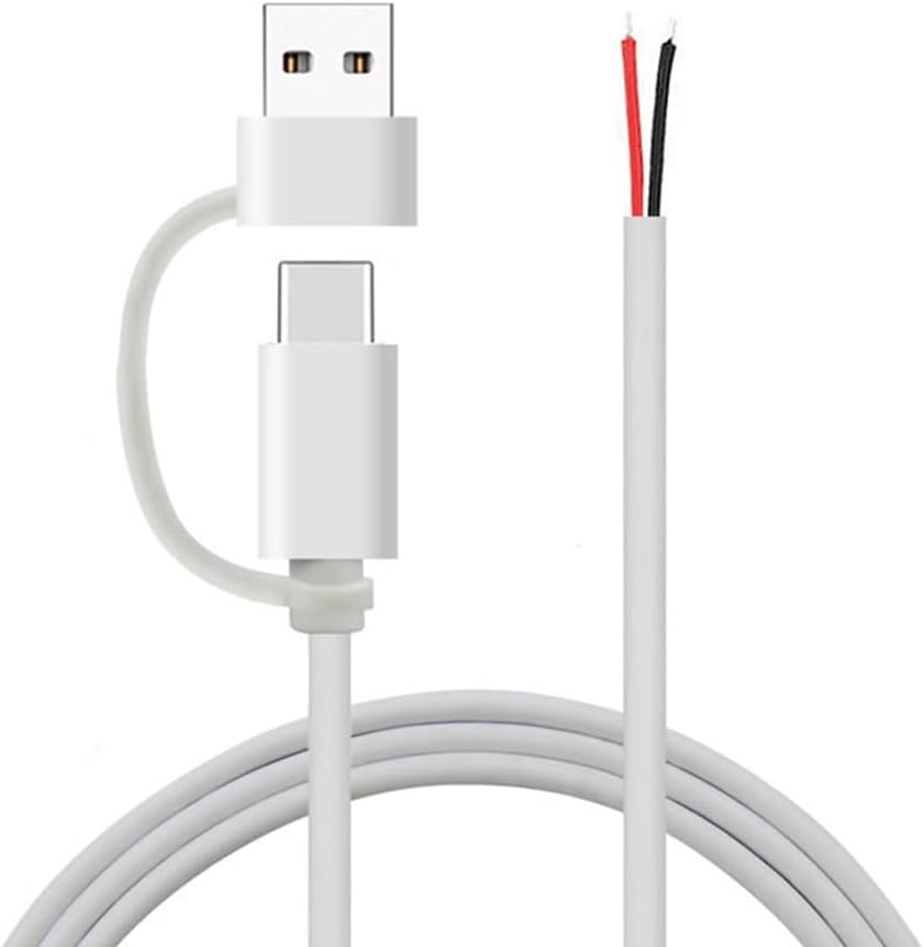 USB C Power Pigtail Cable 5V 2A USB Type C Male to 2 Pin Bare Wire Open End Power Pigtail Cord for LED Fan Camera