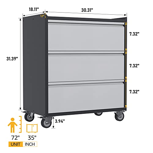 Suxxan Convenient Durable Mobile Garage Chest For Tools And Supplies, Metal Garage Storage Cabinet With 3 Drawer,Tool Cabinets For Home,Office… #TOP2