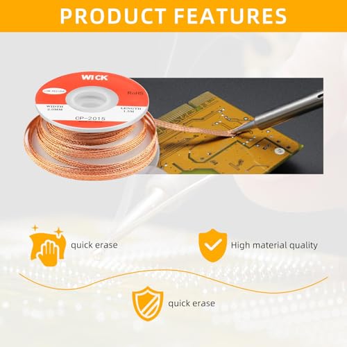 Image of 4-Pack Desoldering Wick Solder Wick Braid with Flux No-Clean Electronic, 2.0 /2.5mm Desoldering Wick & Soldering Wick For Solder Remover, Desoldering Braid Wire Roll (Total 20ft)
