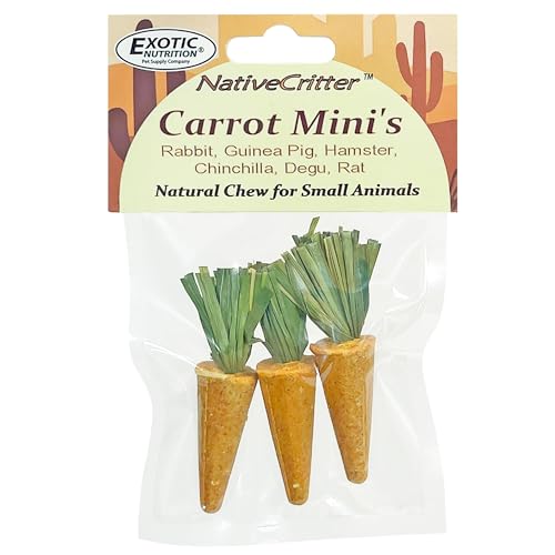 Exotic Nutrition Carrot Mini's - Fun & Unique Chew for Rabbits, Guinea Pigs, Hamsters, Chinchillas, Etc.