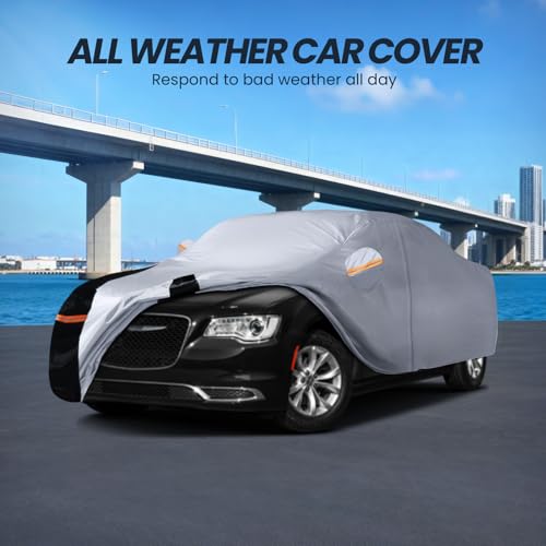 Image of Multi-Layer Car Cover Custom Fit for Chrysler 300(2004-2026), 100% Waterproof All Weather for Automobiles, Gift with Towel, Heavy Duty Car Covers for Rain Sun UV Protection with Door Zipper