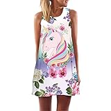 CYPZ Lose Freizeitkleid Frauen Sommer Nachthemd Ärmellose Plus Size Outdoor Beachwear 3D Einhorn Blumen-XL