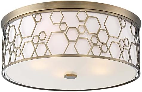 Minka Lavery 1845-108-L Fabric Drum LED Flush Mount Ceiling Lighting, 1-Light 45 Watt (7" H x 20" W), Polished Satin Brass