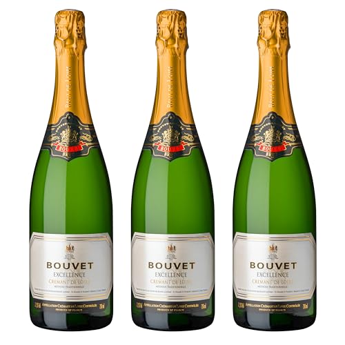 Bouvet Excellence Crémant de Loire Brut - Klassische Flaschengärung – Chenin Blanc Chardonnay – Cremant Ideal als Geschenk - 3 x 0.75 L