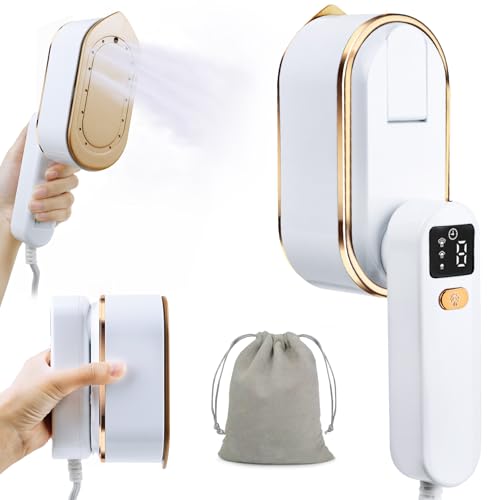 Travel Clothes Steamer Portable Iron, LCD Screen 2 in 1 Handheld Steam Clothing Wrinkles Remover for...