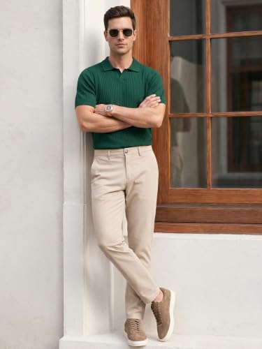 Image of Veirdo Men's Casual Ribbed Polo Collar Knit T-Shirt | Regular Fit Half Sleeve Polo for Men | Flat Knit Textured T-Shirt Perfect for Office, Party, Travel