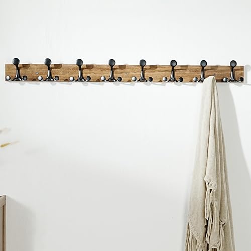 SKOLOO 43-Inch Wood Burnt Coat Rack Wall Mount with 8 Triple Hooks - Ideal for Family Entrances, Classrooms, and Pet Supplies Storage - Perfect Coat Hooks for Wall, Pack of 2 by SKOLOO - Image 3