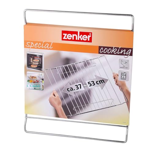 Zenker Backofenrost ausziehbar (37 - 57 x 32,5 cm) SPECIAL COOKING, verstellbares Backofen-Gitter für Ofen und Kühlschrank, manuell verstellbarer Gitterrost (Farbe: Silber), Menge: 1 Stück