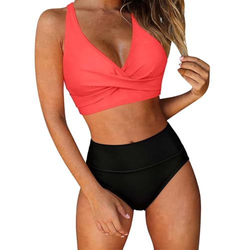 Bikini Mujer Cruzado Traje De Baño con Top Nudo Y Braguita Alta para Piscina Diseño Adaptable para Verano Y Actividades Playeras