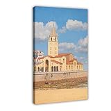 Póster de viaje para Gijón, España – Iglesias costeras y arte lienzo póster decoración de dormitorio, paisaje oficina, habitación, regalo, 24 x 36 pulgadas (60 x 90 cm)