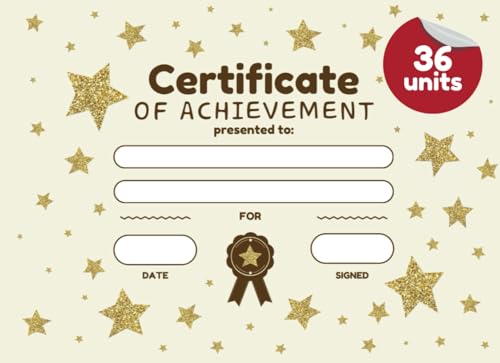 36 Certificates of Achievement for Kids and Elementary Students: Gold Stars Award Diplomas