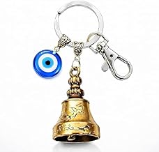 Guardian Bell Keychain for Bike & Car | Tibetan Texture Bell Keychain with Evil Eye & Silver Hook | Good Luck Charm