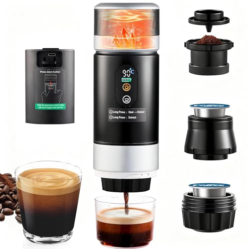 Portable Espresso Machine 20 Bar, 3-in-1 Self-Heating Mini Coffee Maker with Rechargeable Battery & USB-C, Compatible with Ground Coffee, NS & DG Capsules, Travel Coffee Maker for Car Camping Hiking