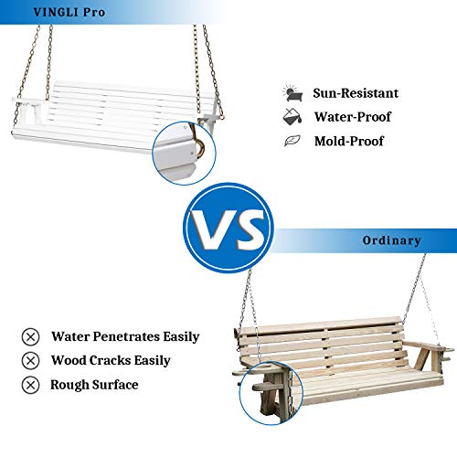 Vingli Heavy Duty 880 Lbs Patio Porch Swing Outdoor Pu Painting, Hanging Chair With Adjustable Secure Chains, Finished Outdoor Bench Tree Swing For Yard | Garden | Lawn | Balcony (5 Ft, White) #TOP1