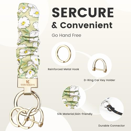 Image of Scrunchie Keychain Wristlet, Key Chain for Car Keys with D Ring, Stretchy Phone Charms with Tether Tab for Women.
