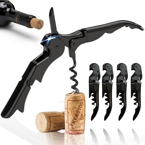 Abridor de Vino (Pack de 4) | Sacacorchos Profesional | Abrebotellas | Saca Rolhas de Acero Inoxidable | Abridor Botellas Vino Resistente (Negro 4 Unidades)