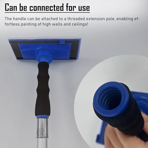 Paint Edger Tool Kit 14PCS, 9-Inch Paint Trim Edger with 360° Rotating Handle, V-Corner Painter Pad, 1-Inch Mini Detail Pad, Spill-Proof Tray, 4 Refill Pads, Rubber Gloves & 4 Clear Base Trays