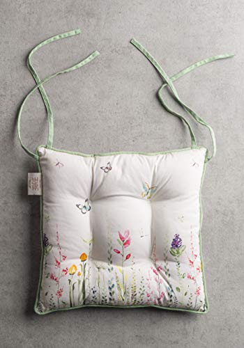 Maison D' Hermine Chair Pads 100% Cotton 16 Inch X 16 Inch Chairpads With Ties Polyester Filling Cushion/Pillow For Dining, Home & Living Room, Botanical Fresh - All Over, Spring/Summer (Set Of 2) #TOP1