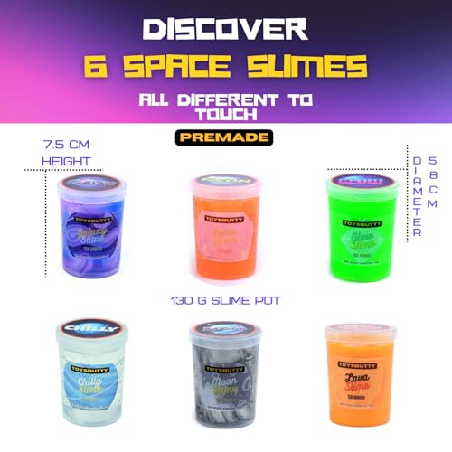 ToysButty Slime Kit 6 Slime Kids Deja Made Boy Girls DIY, Glow in Dark Neon, Non-Sticky Stretchy Texture, 9 Galactic Charms, 6 Accessories Galaxy Decorations, Slime Kit Slime Toy Slim Putty