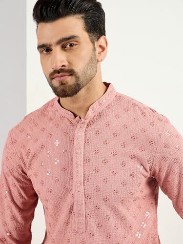 Image of Men's Solid Embroidered Long Straight Kurta | Men's Kurta | Embroidered Chikankari Kurta for Men | Straight Fit Kurta for Men