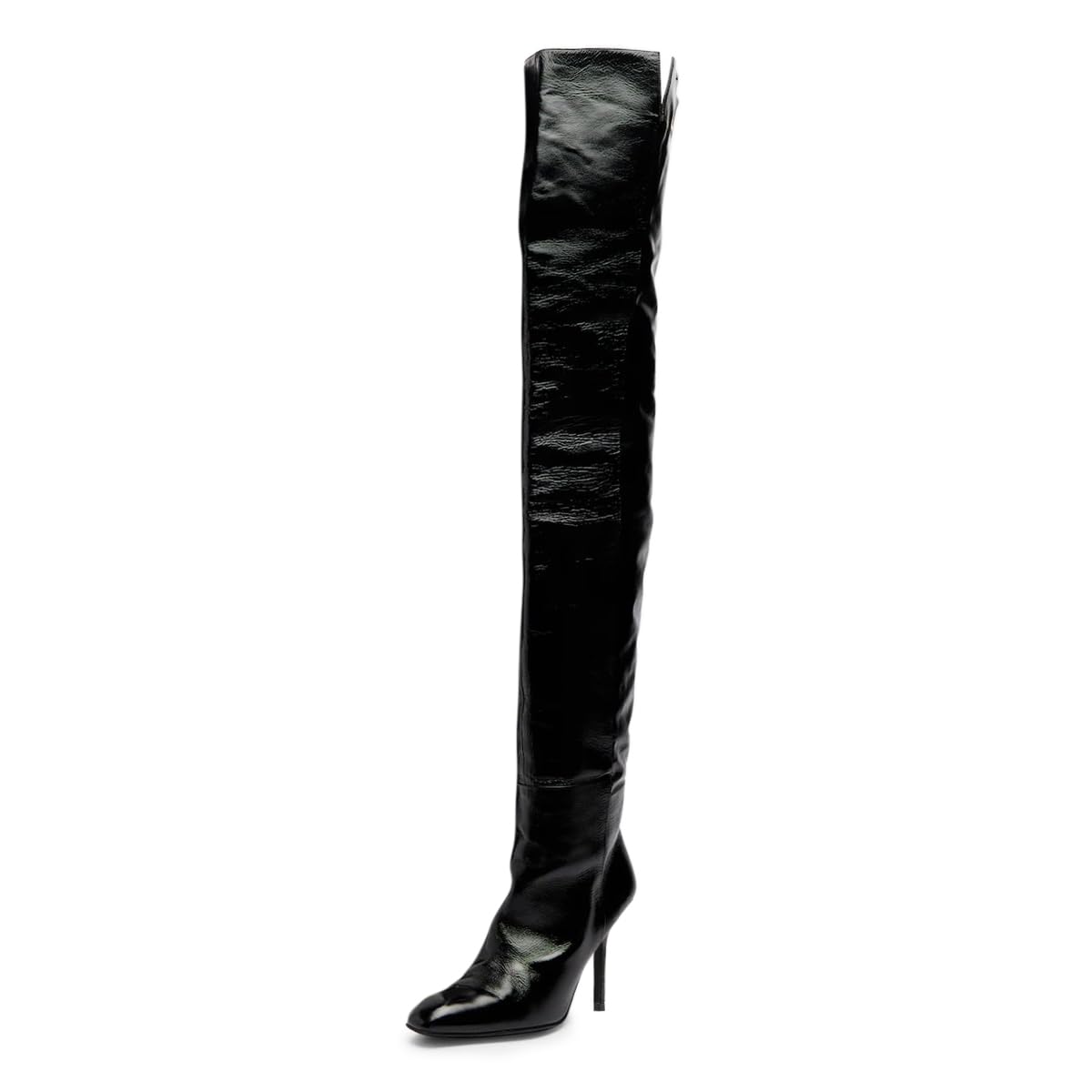 FOWT Women Square Toe Thin High Heel Thigh High Boots Stretchy Pull on Long Boots Winter Warm Fashion