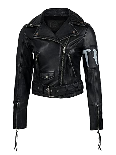 trueprodigy Casual Damen Marken Lederjacke Echt Leder Damenjacke Cool Stylisch Vintage Sportlich Und Slim Fit Jacke Für Frauen, Farben:Schwarz, Größe:L Cover