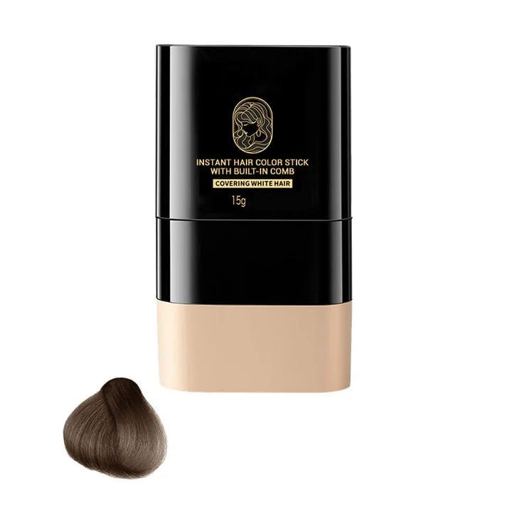 Tinte de pelo instantáneo en barra con peine, resistente al agua y al sudor, tinte de pelo con peine para retoques rápidos, para cubrir las canas (Castaño, one size)
