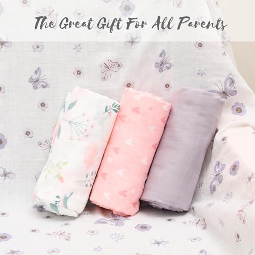 Image of Little Grape Land Muslin Swaddle Blankets 47''x47'' 4 Pack, 100% Cotton Large Size Baby Swaddles for Newborn, Soft Breathable Baby Blankets for Newborns, Butterfly&Bunny