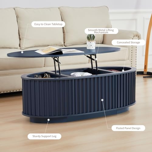 Oval Coffee Table, 43.3'' Fluted Lift Top Coffee Table with Hidden Storage - image 6