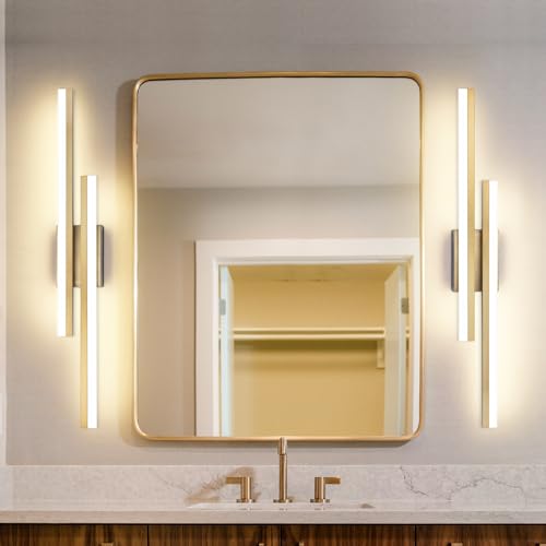 Image of PRESDE 32 Inch LED Bathroom Light Fixtures Over Mirror Brushed Gold Vanity Light Modern Bath Lighting Bar 5CCT