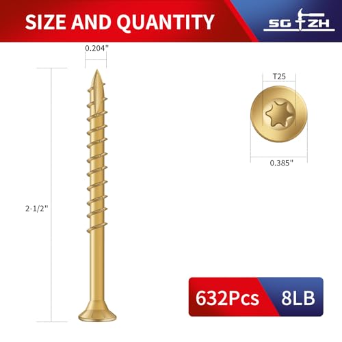 Image of #10 x 2-1 /2 inch Deck Screws (632Pcs) 8lb. Exterior Wood Screws. Carbon Steel, Tan, Flat Head, Rust Resistant epoxy Coated, with T25 Star Bit