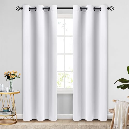 Image of COSVIYA Grommet Room Darkening Pure White Curtains 84 inch Long for Bedroom | Light Blocking Insulated Thermal Curtains for Living Room, Blackout Thick Polyester Window Drapes,42x84 inches, 2 Panels