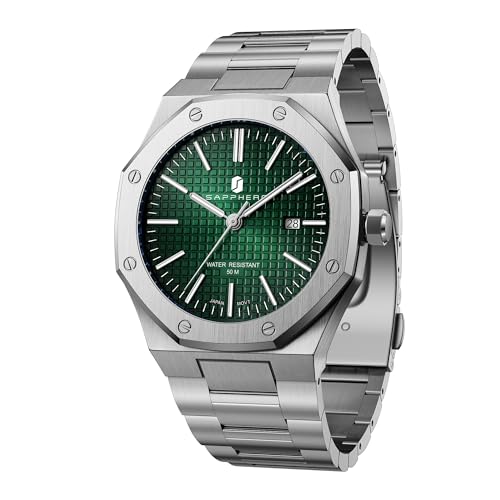Imagen de SAPPHERO Reloj Hombre Analógico Elegante Movimiento Cuarzo Función Luminosa Indicador de Fecha Reloj de Moda Plata Oro para Hombre de Negocios y Uso Diario