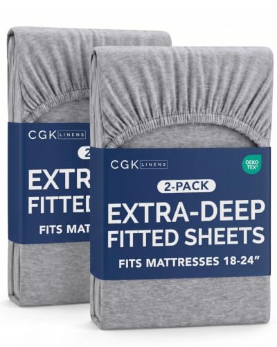 Image of CGK Linens 2 Pack Extra Deep Twin Fitted Sheets - Heathered Grey