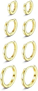 LOLIAS 4Pairs 14K Gold Plated Small Huggies Hoop Earrings for Women Mens CZ Mini Hoop Earrings Hypoallergenic Cartilage Tiny Hoop Cuff Sleeper Earrings Piercing 6mm 8mm 10mm 12mm