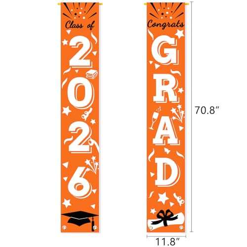 Image of Graduation Porch Banner Class Sign Congrats Grad Hanging Flags High School College University Party Decoration For Front Door Outdoor Orange
