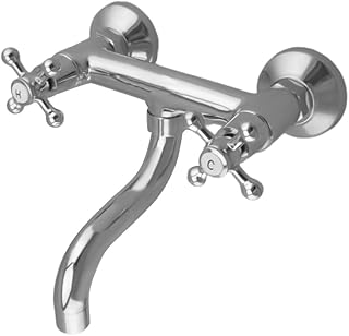 Grifo de cocina de dos mandos de latón cromado con un caño giratorio, grifo de pared para cocina o lavabo