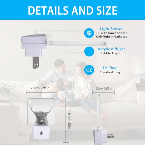 Image of Cow Night Light,Highland Cow Night Lights Plug into Wall for Boys Girls, Led Lamp for Stairway /Hallway /Bedroom 0.5W Nightlight Sleep Friendly