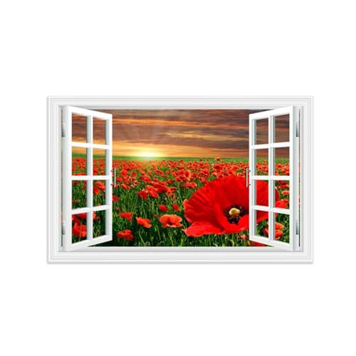 Impression sur toile fenêtre vue effet trompe l'oeil sans cadre 40x65cm