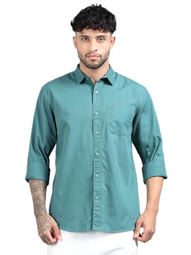 Image of Men Slim Fit Solid Spread Collar Casual Shirt