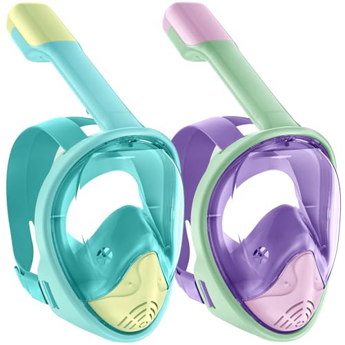 Lealinga Full Face Snorkel Mask Kids Snorkeling Mask with Detachable Sports Camera Mount Anti-Fog & Dry Top Snorkel Set Diving Mask with Anti-Leak Technology for Kids