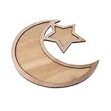 Jilin Rustikales Tablett aus Holz, Halbmond Srar Eid Ramadan Party Essen Servieren Geschirr Dessert Gebäck Display Halter Dekor Ornament Eid Mubarak Ballon