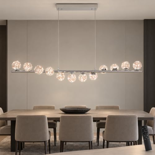 Image of GEADI Glass Globe Chandelier Chrome, Large LED Kitchen Island Lights 120cm