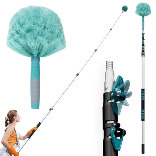 Image of TelesPro 30 Feet High Reach Cobweb Duster with 6-24Ft Extension Pole, Webster Cobweb Duster with 5-Stage Telescopic Aluminum Pole, Spider Web Brush for Outdoor & Indoor Cleaning - Soft Bristles.